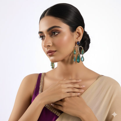 Royal Blue and Emerald Green Statement Drop Earrings