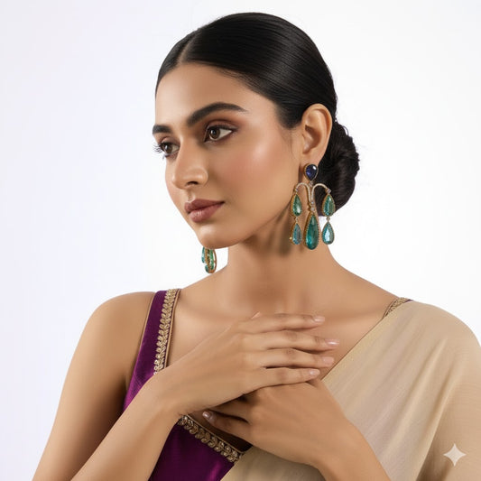 Royal Blue and Emerald Green Statement Drop Earrings