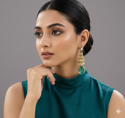 Green Teardrop Tiered Jhumka Earrings