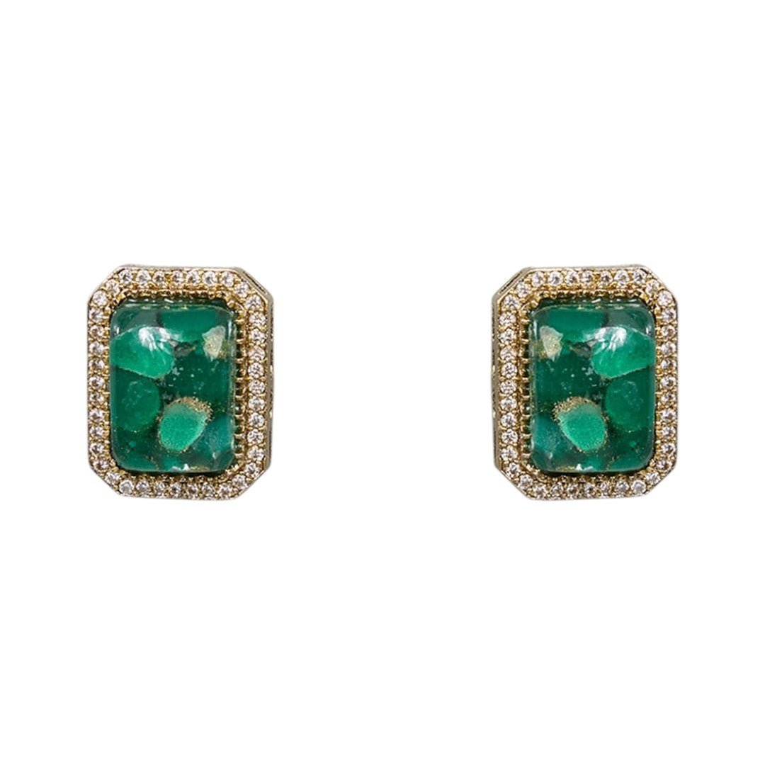 Vintage Emerald Green Choker and Stud Earrings Set - Auraa Trends - Choker - # - Auraa Trends - Vintage Emerald Green Choker and Stud Earrings Set