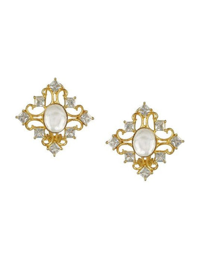 White Contemporary Kundan Studs Earrings - Auraa Trends - Studs - # - Auraa Trends - White Contemporary Kundan Studs Earrings