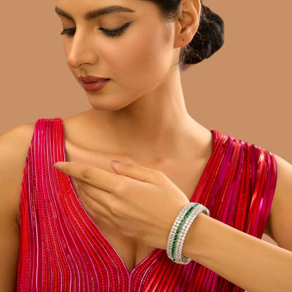 White Finish Green Zircon Bangle - Auraa Trends - Bangles - # - Auraa Trends - White Finish Green Zircon Bangle
