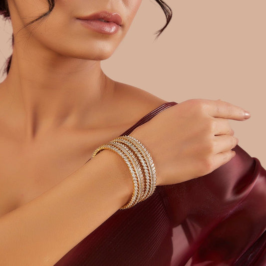 White Rhodium Finish American Diamond Bangles (Set of 2) - Auraa Trends - Bangles - # - Auraa Trends - White Rhodium Finish American Diamond Bangles (Set of 2)