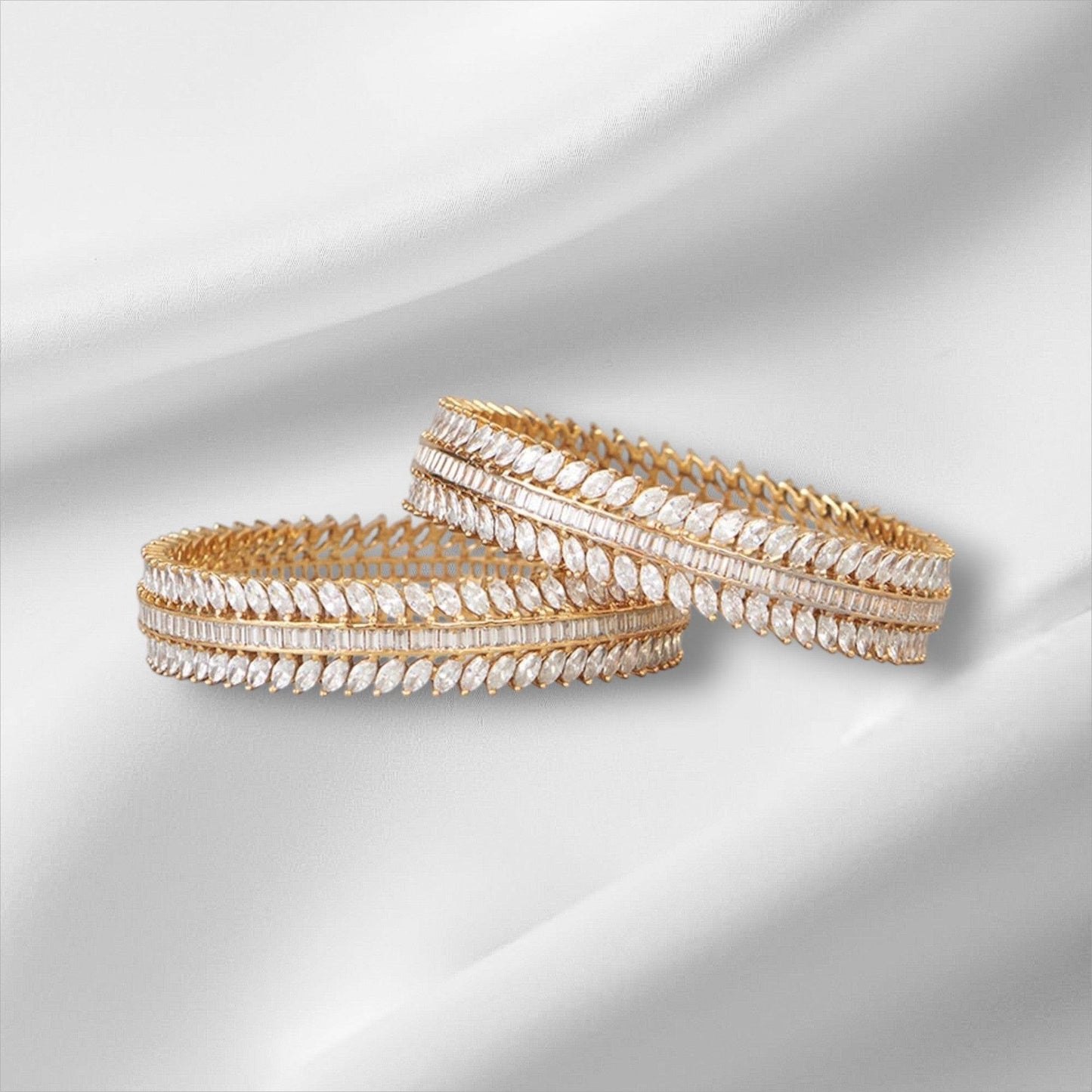 White Rhodium Finish American Diamond Bangles (Set of 2) - Auraa Trends