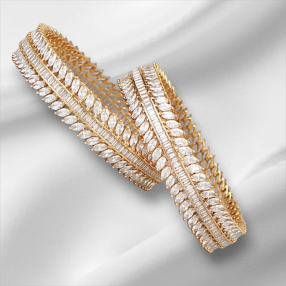 White Rhodium Finish American Diamond Bangles (Set of 2) - Auraa Trends