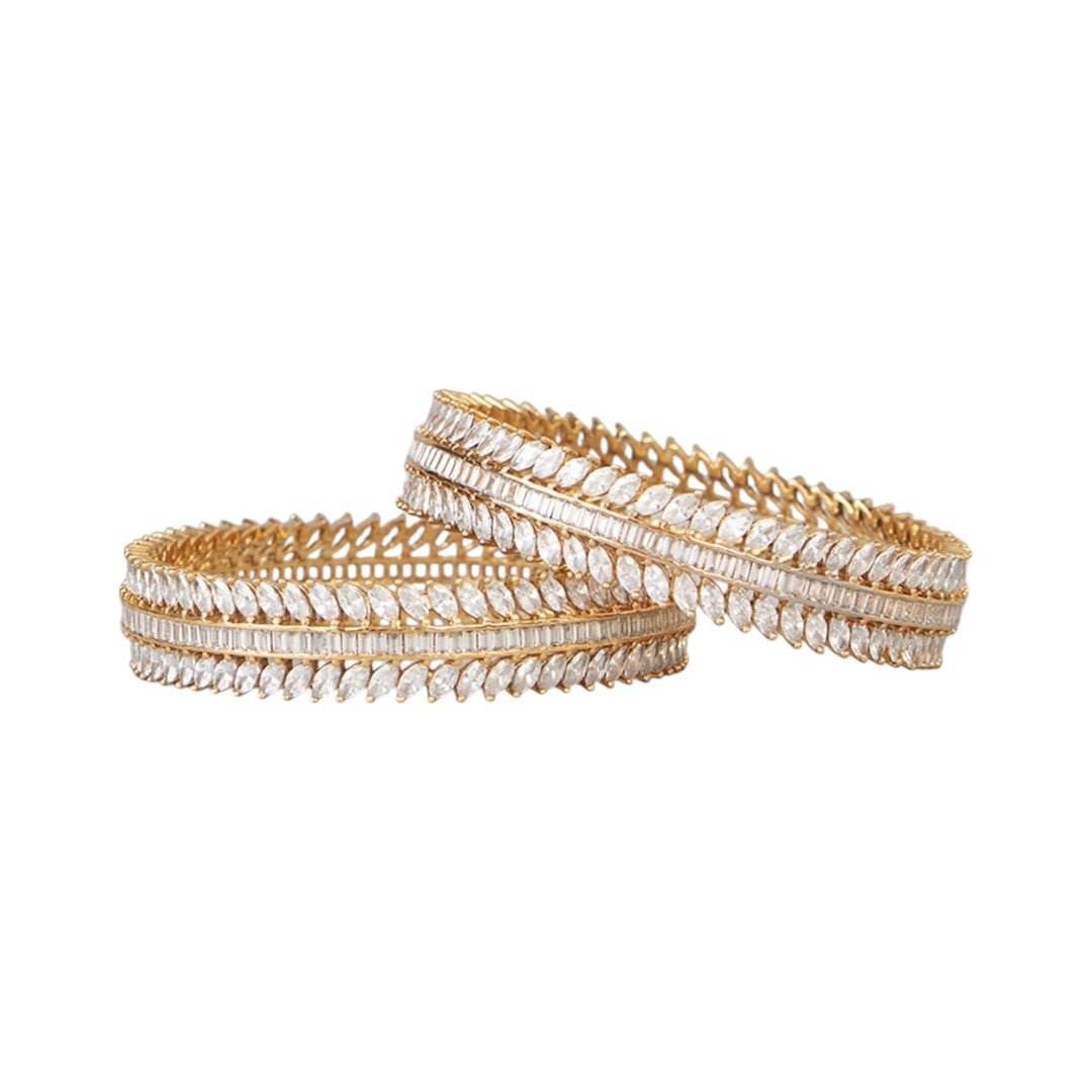 White Rhodium Finish American Diamond Bangles (Set of 2) - Auraa Trends