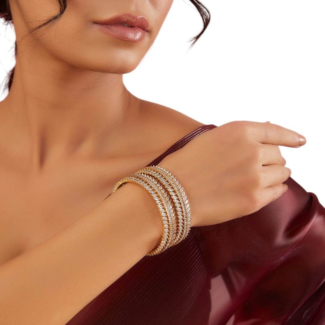 White Rhodium Finish American Diamond Bangles (Set of 2) - Auraa Trends